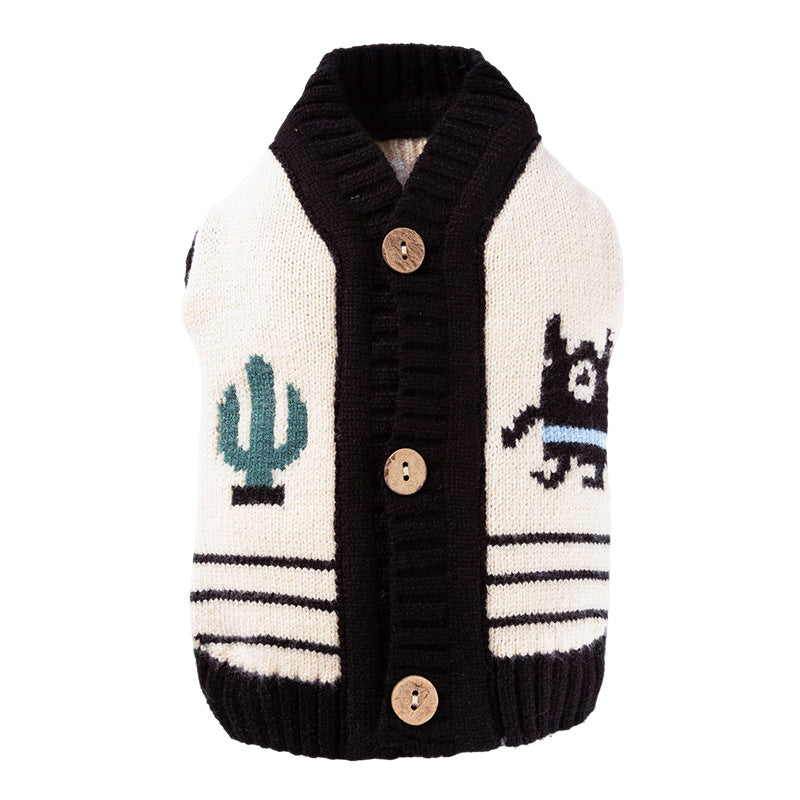 Warm Small Dog Sweater, Soft & Breathable Pet Knit Cardigan With Monster Pattern For Small Medium Dogs Boy Girl Puppy Cat, Fall Winter Dog Clothes For Indoor & Outdoor Wear