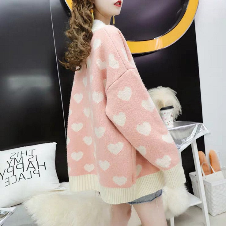 Soft And Comfortable Love Knit Cardigan, Loose And Lazy Style All-match Sweater