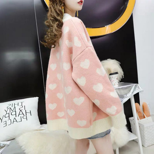 Soft And Comfortable Love Knit Cardigan, Loose And Lazy Style All-match Sweater