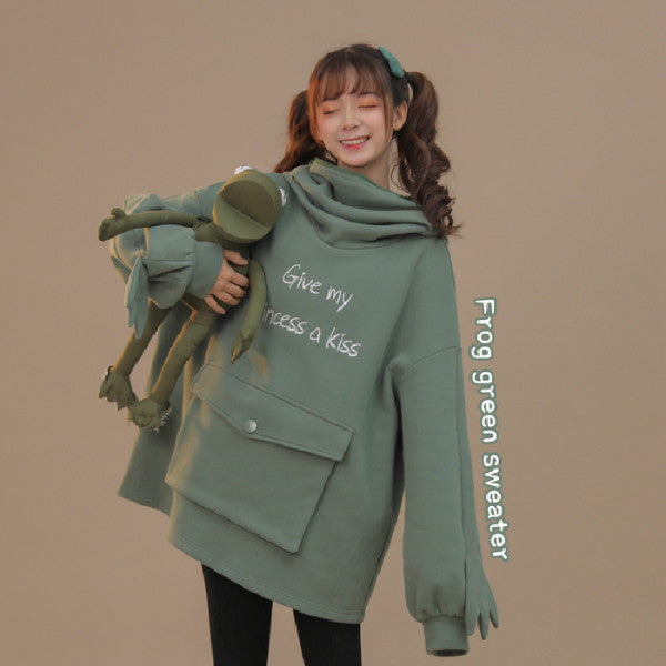Frog Zipper Pocket Oversized Hoodie