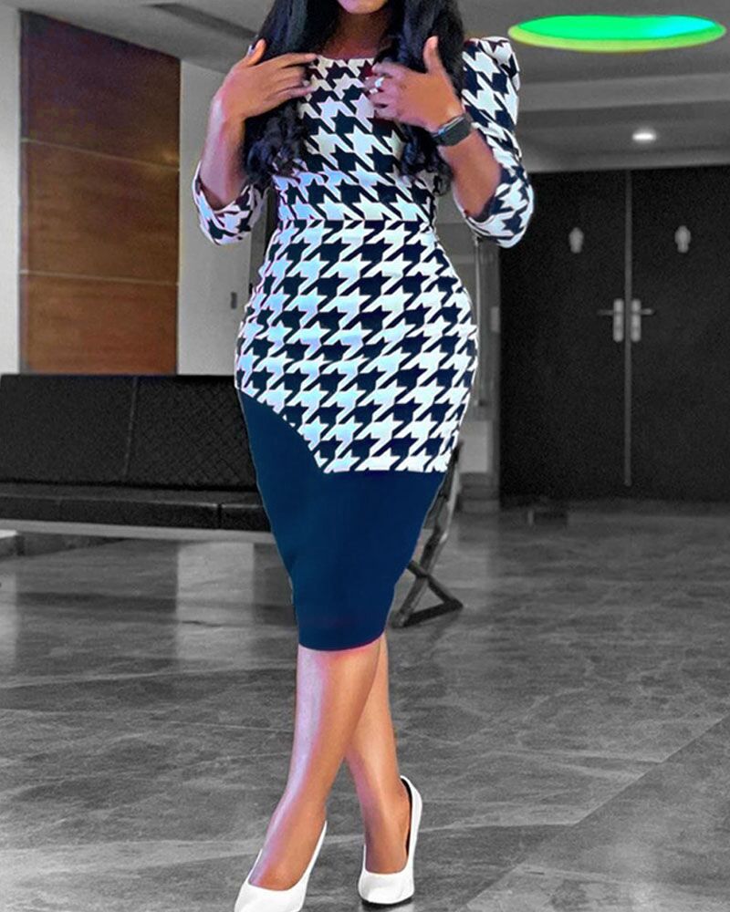 Printed Stitching Professional Office Pencil Skirt