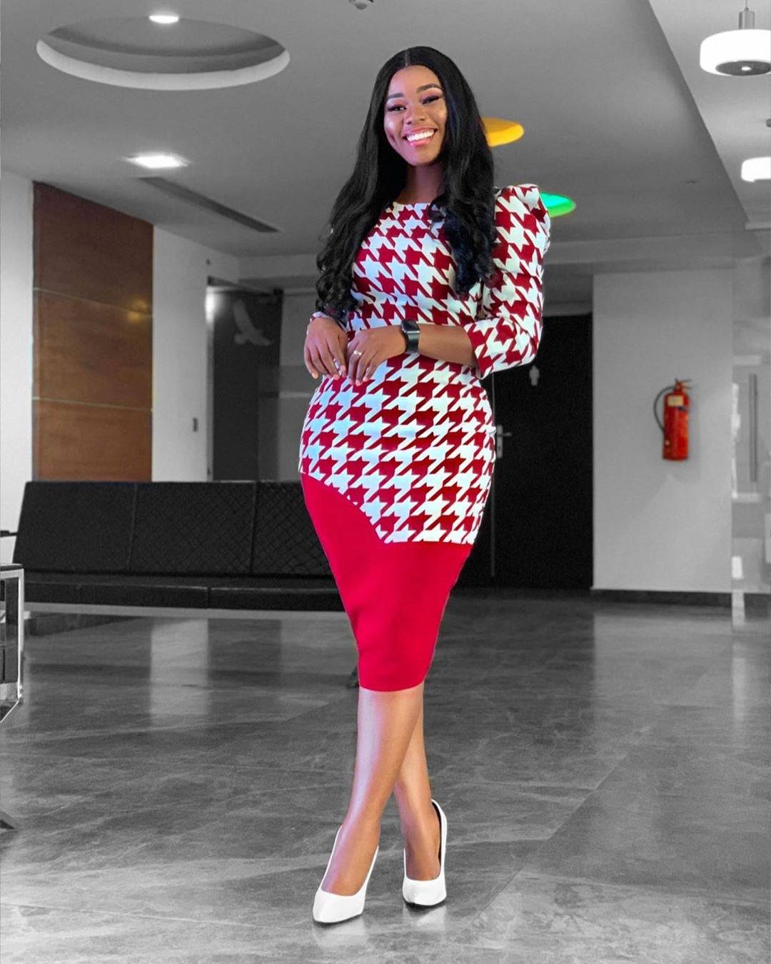 Printed Stitching Professional Office Pencil Skirt