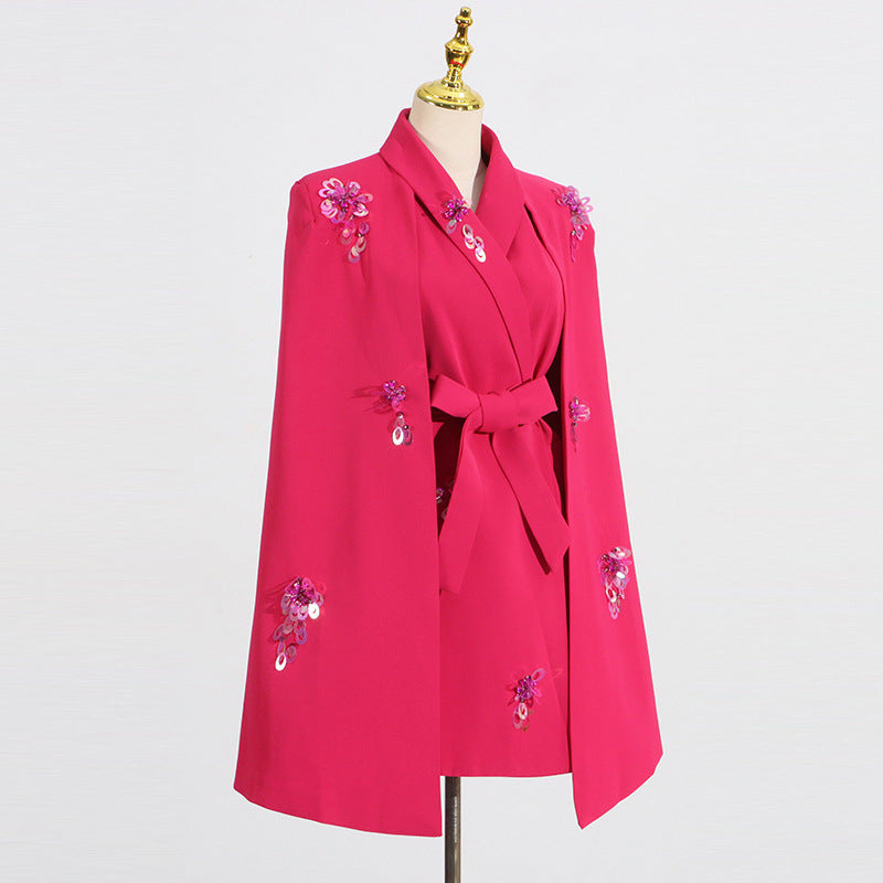 Elegant Loose Patchwork Waist-cropped Cape Blazer