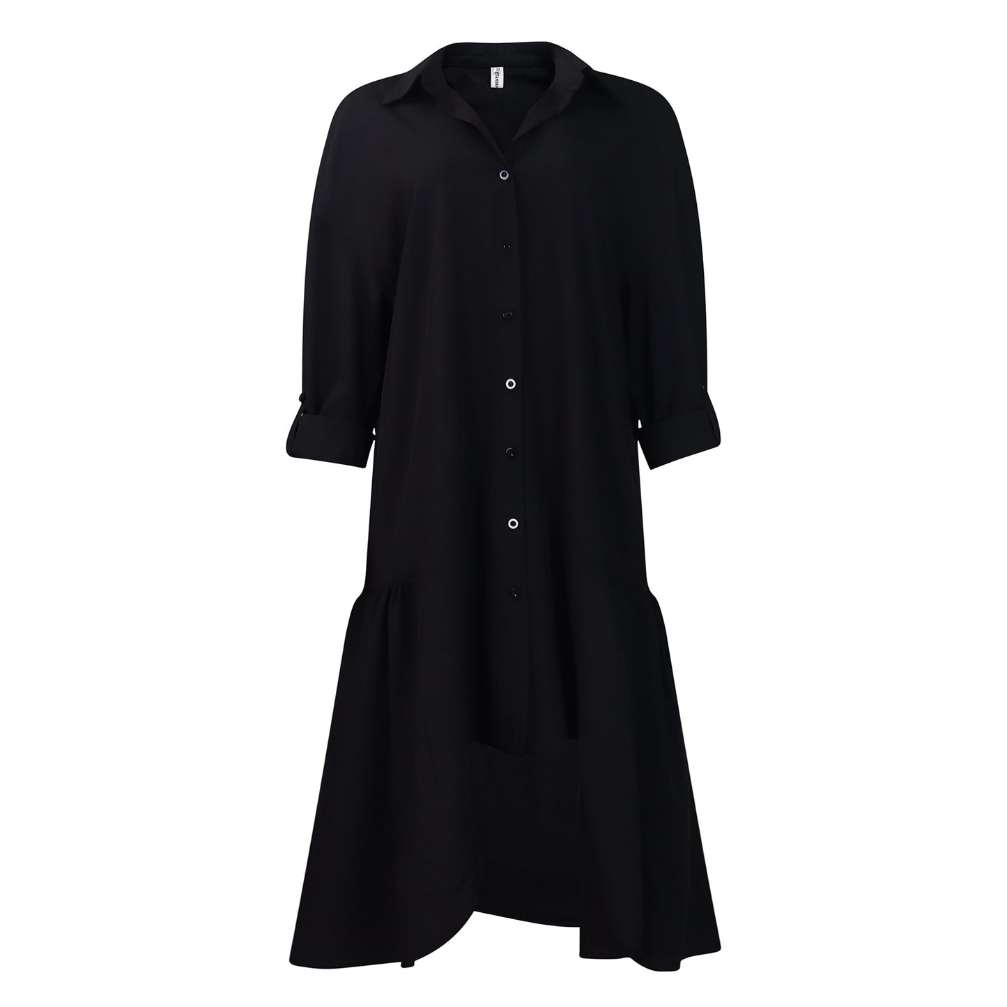 Loose-fitting Long Sleeves Irregular Midi Dress Solid Color