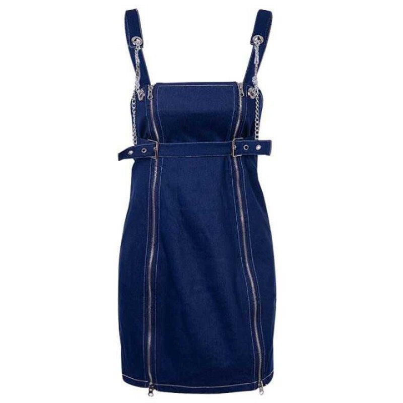 Dark girl wind zipper irregular denim skirt skirt