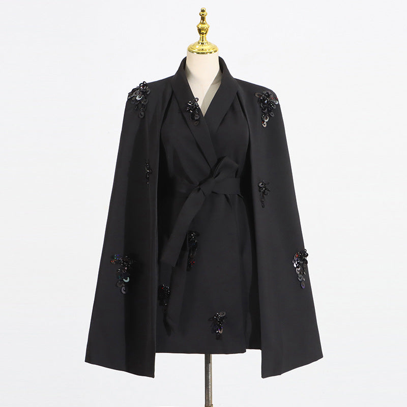 Elegant Loose Patchwork Waist-cropped Cape Blazer