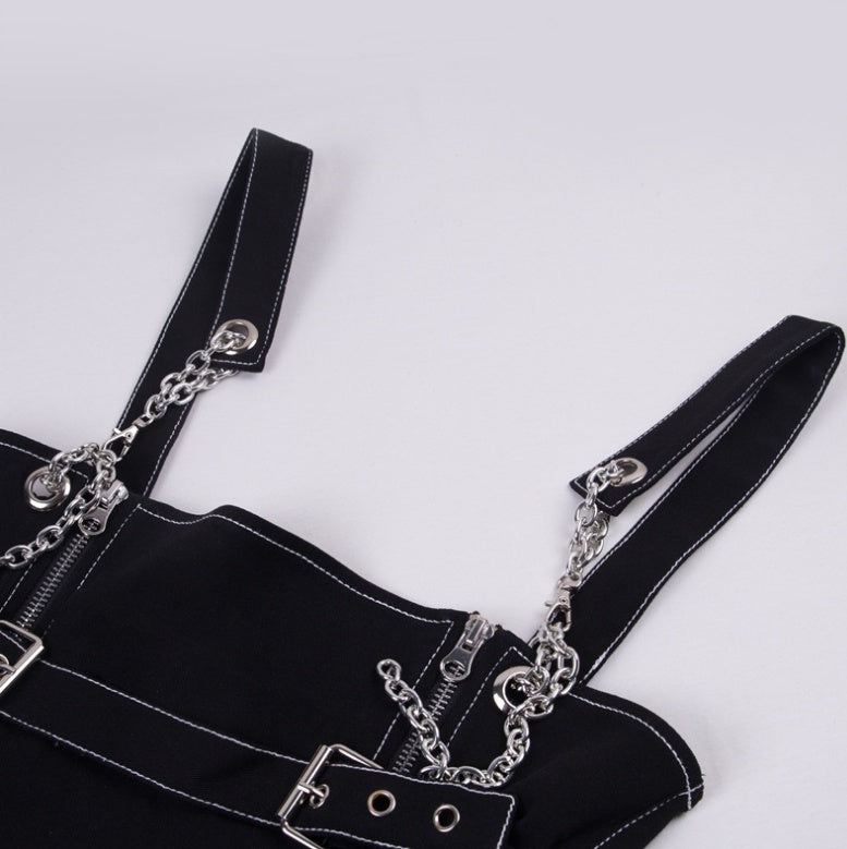 Dark girl wind zipper irregular denim skirt skirt