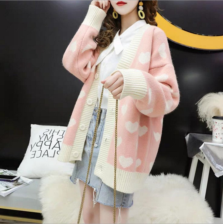 Soft And Comfortable Love Knit Cardigan, Loose And Lazy Style All-match Sweater