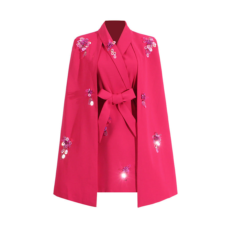 Elegant Loose Patchwork Waist-cropped Cape Blazer