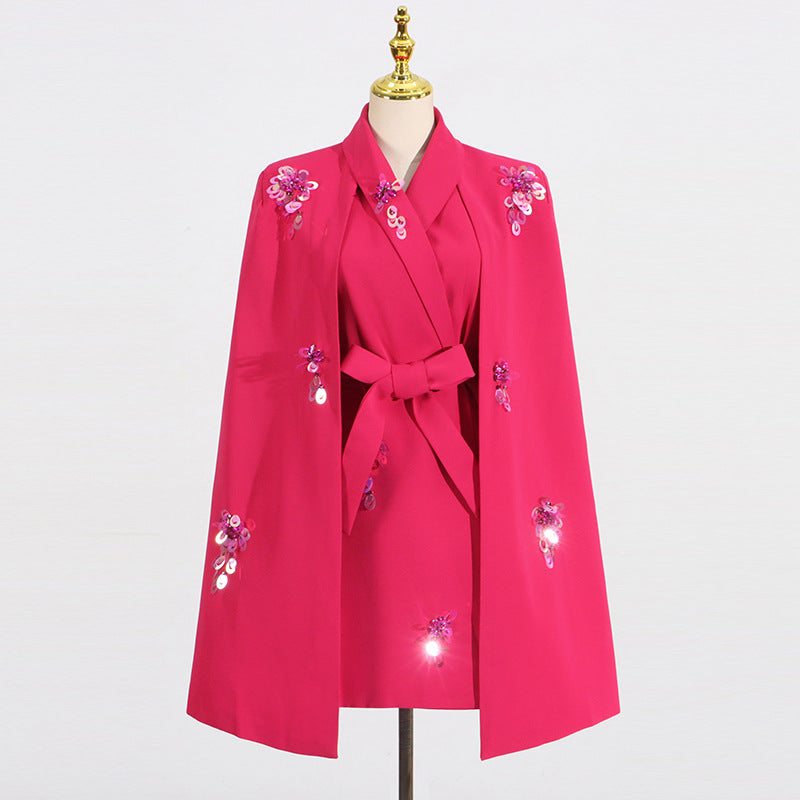 Elegant Loose Patchwork Waist-cropped Cape Blazer