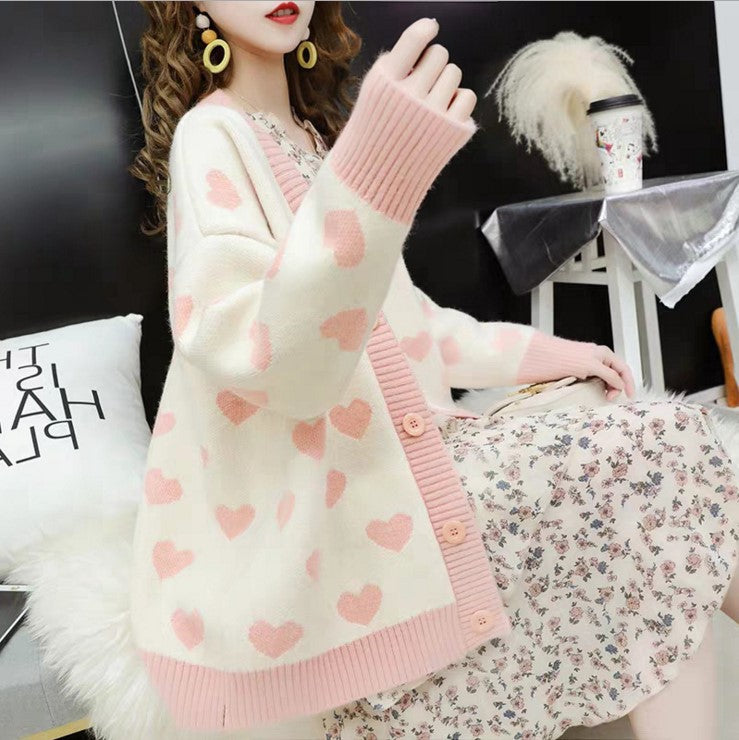 Soft And Comfortable Love Knit Cardigan, Loose And Lazy Style All-match Sweater
