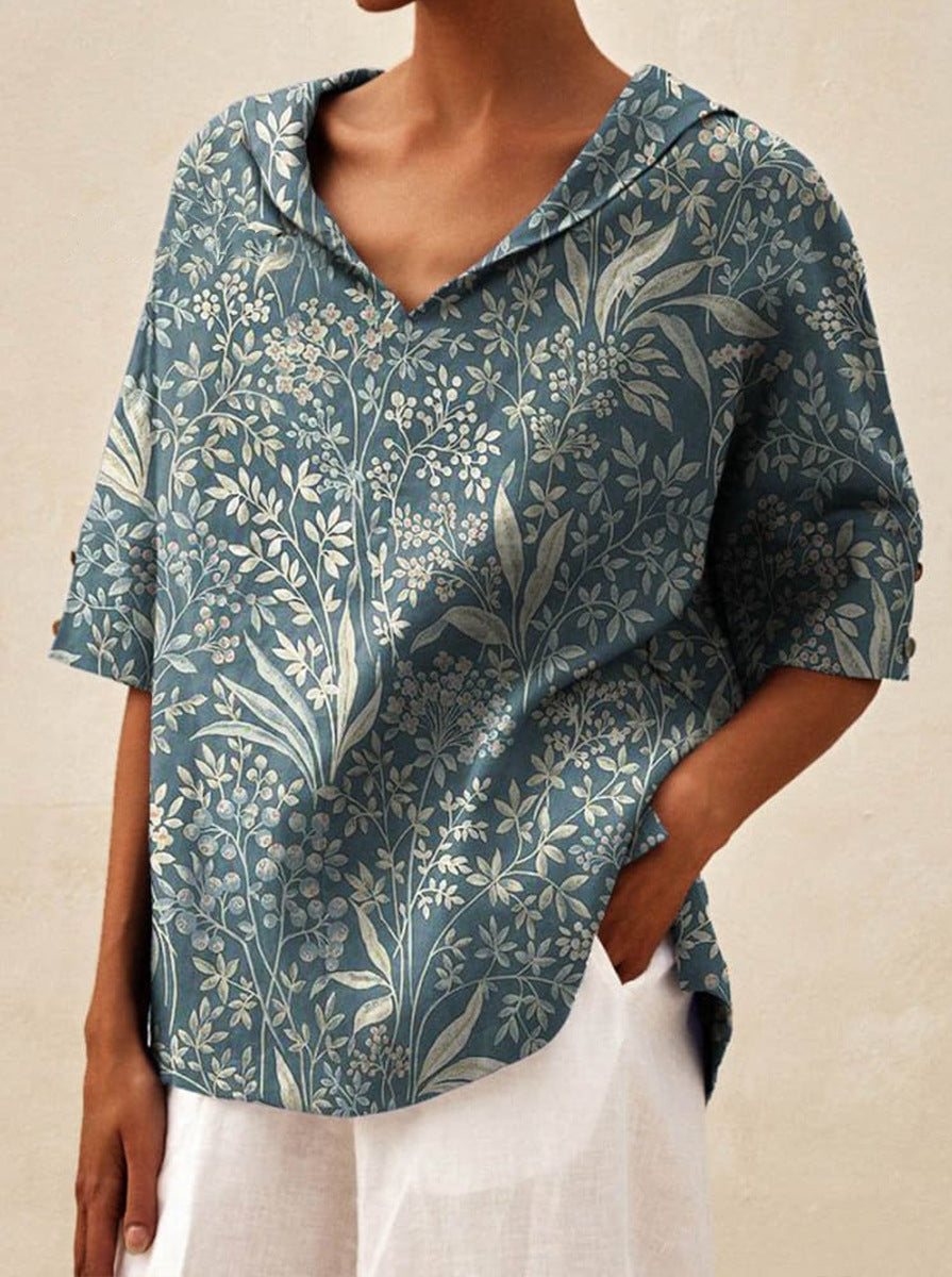 Cotton And Linen Relaxed-fit Hoodie Top T-shirt