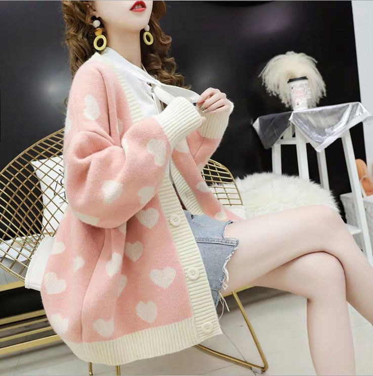 Soft And Comfortable Love Knit Cardigan, Loose And Lazy Style All-match Sweater
